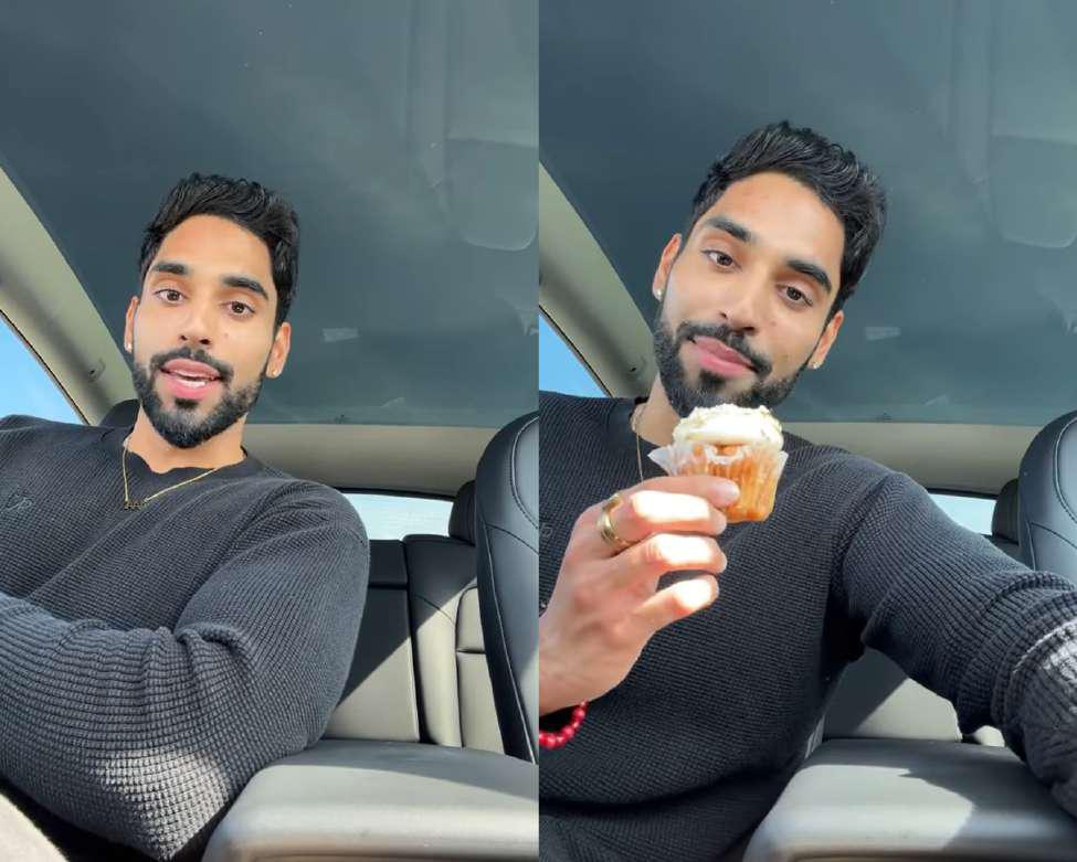 Prayag Mishra takes social media video with cupcake