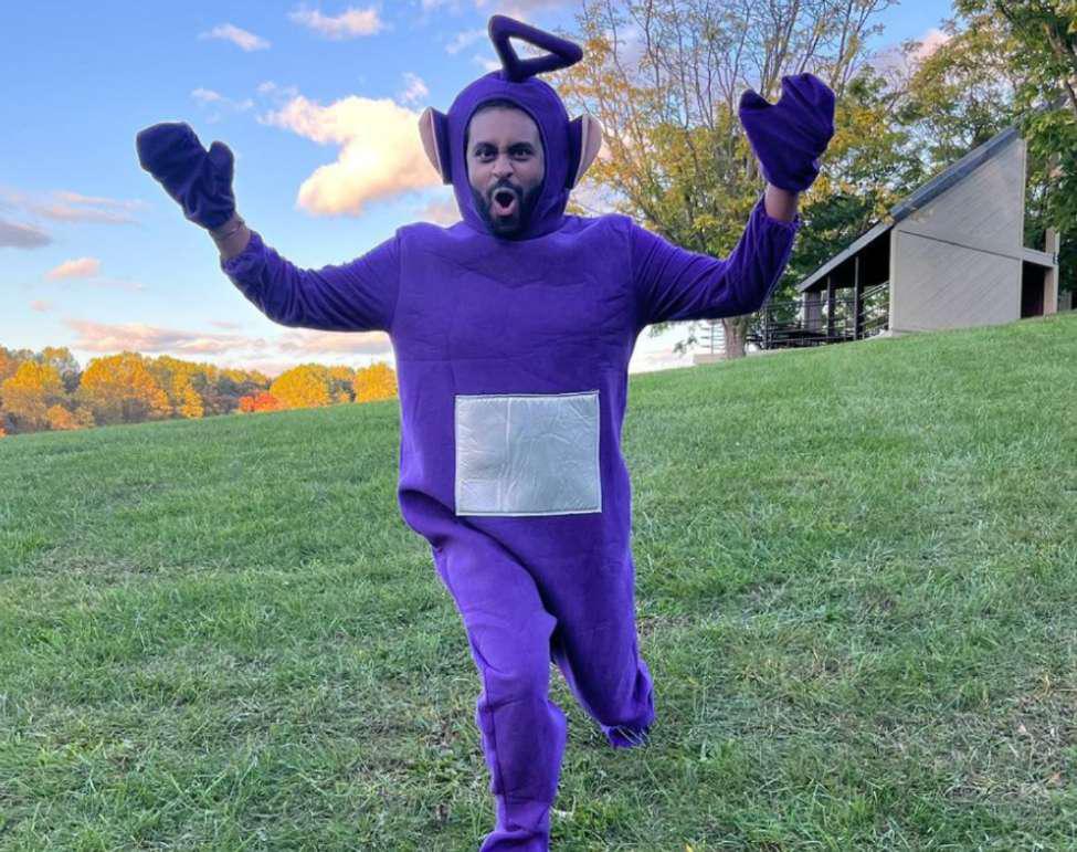 Sassy Man Iyosias Wondwossen dressed as purple Teletubby