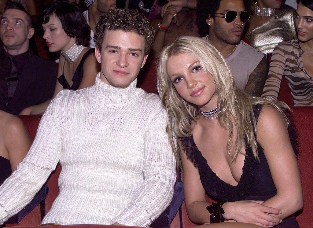 Justin Timberlake and Britney Spears seated together at the MTV Music Video Awards in 2000